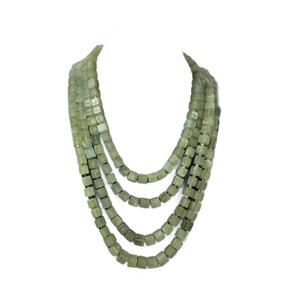 Monet Four Strand Necklace with Green Jadeite Cubed Glass Beads